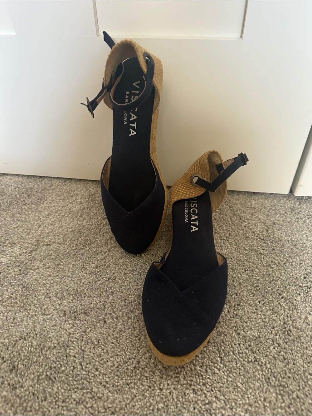 VISCATA Barcelona navy Espadrille Wedge Sandals with Ankle Strap